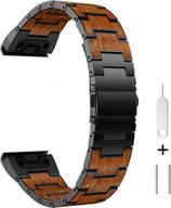 🔥 awmes 26mm stainless steel metal band with red sandalwood inlay for garmin fenix 6x/6x pro5x/5x plus/3/3hr smartwatch (black) логотип