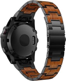 img 2 attached to 🔥 AWMES 26mm Stainless Steel Metal Band with Red Sandalwood Inlay for Garmin Fenix 6X/6X Pro5X/5X Plus/3/3HR Smartwatch (Black)