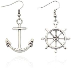 img 1 attached to ⚓ WLLAY Irregular Silver Nautical Anchor Rudder Earrings with Personality - Fashionable Dangle Earrings