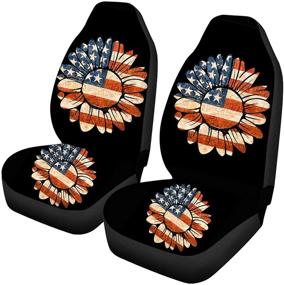 img 4 attached to 🌻 Stylish UNICEU American Flag Sunflower Car Seat Covers for Front: Durable Soft Auto Accessories Decor for Both Women and Men