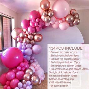 img 3 attached to 🎈 132Pcs Princess Hot Pink Balloon Set with Rose Red and Chrome Rose Gold Balloons: Perfect for Birthday, Engagement, Graduation, Picnic, Baby Shower, Christmas or Party Decorations.