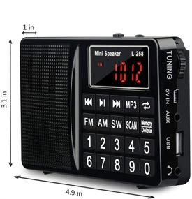 img 3 attached to Портативное радио с оптимальным приемным качеством, AM/FM/SW Коротковолновое радио с выходом на наушники, AUX вход, совместимость с MP3, внешний динамик, слот для карты TF, автоматическое сохранение станций и питание от литиевой батареи