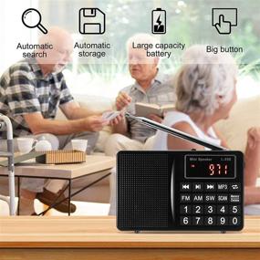 img 1 attached to Portable Radio with Optimal Receiving Performance, AM/FM/SW Shortwave Radio with Headphone Output, AUX Input, MP3 Compatibility, External Speaker, TF Card Slot, Auto Station Storage, and Lithium Battery Power