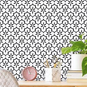 img 4 attached to 🔲 Transform Your Space with Black Contact Paper Geometry Pattern Wallpaper: Self-Adhesive, Removable, and Modern