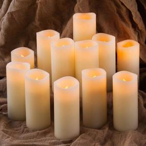 img 2 attached to 🕯️ Set of 12 Flameless Candles – Battery Operated LED Pillar Candles with Remote Control, 24-hour Timer, Real Wax, Unscented, Ivory Color (No Moving Wick)