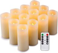 🕯️ set of 12 flameless candles – battery operated led pillar candles with remote control, 24-hour timer, real wax, unscented, ivory color (no moving wick) logo