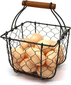 img 3 attached to Cvhomedeco Chicken Wire Egg Basket Fruit Basket with Wooden Handle Primitives Vintage Gathering Basket - Rusty Square