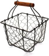 cvhomedeco chicken wire egg basket fruit basket with wooden handle primitives vintage gathering basket - rusty square логотип