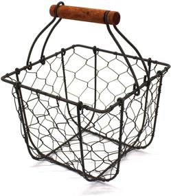 img 4 attached to Cvhomedeco Chicken Wire Egg Basket Fruit Basket with Wooden Handle Primitives Vintage Gathering Basket - Rusty Square