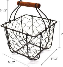 img 1 attached to Cvhomedeco Chicken Wire Egg Basket Fruit Basket with Wooden Handle Primitives Vintage Gathering Basket - Rusty Square