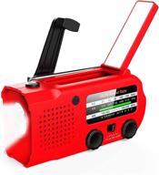 🌦️ ultimate emergency weather radio: solar hand crank am fm noaa portable with 3w flashlight, reading lamp, and upgraded 5000mah power bank (red) logo