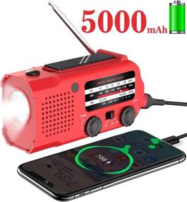 img 1 attached to 🌦️ Ultimate Emergency Weather Radio: Solar Hand Crank AM FM NOAA Portable with 3W Flashlight, Reading Lamp, and Upgraded 5000mAh Power Bank (RED)