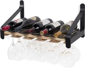 img 1 attached to Rustic State Natural Wood Wall Mounted Wine Rack & Liquor Bottle Storage Holders with Stemware Organizer