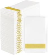 🎉 premium quality party bargains disposable linen-feel paper guest towels - (100 pack) elegant white w/gold print cloth-like paper hand towels for bathroom, soft & durable paper napkins for dinner, wedding party logo