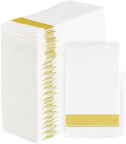 img 4 attached to 🎉 Premium Quality PARTY BARGAINS Disposable Linen-feel Paper Guest Towels - (100 Pack) Elegant White w/Gold Print Cloth-like Paper Hand Towels for Bathroom, Soft & Durable Paper Napkins for Dinner, Wedding Party