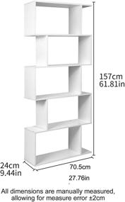 img 1 attached to 📚 Modern 5-Tier Geometric Bookshelf, Wooden S-Shaped Bookcase, Versatile Display Shelf for Home Décor in White