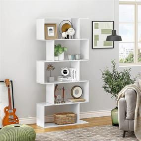 img 2 attached to 📚 Modern 5-Tier Geometric Bookshelf, Wooden S-Shaped Bookcase, Versatile Display Shelf for Home Décor in White