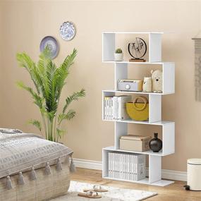 img 3 attached to 📚 Modern 5-Tier Geometric Bookshelf, Wooden S-Shaped Bookcase, Versatile Display Shelf for Home Décor in White