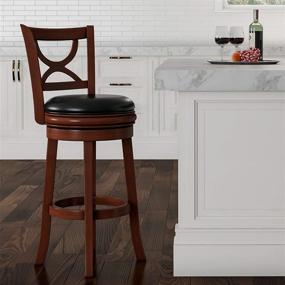 img 4 attached to 🪑 Swivel High Back Stool in Brown - Elevate Your Space with 360° Rotating Seat, Faux Leather, and Solid Dark Wood Finish - Counter or Bar Height (29")