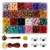 608pcs sealing wax kit - nafaboig sealing wax sticks with 24 colors wax seal beads, 4 white tea candles, sealing wax melting spoon and 2pcs wax stamp set for wax sealing, crafts and decoration logo