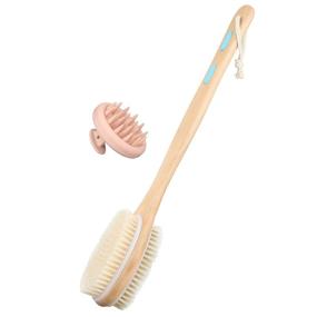 img 4 attached to Enhance Hair Growth and Relaxation with our Scalp Massager and Body Brush Shower Set - Dual Sided Exfoliating Body Scrubber for Soft and Stiff Bristle Experience - Ergonomically Designed for Promoting Circulation