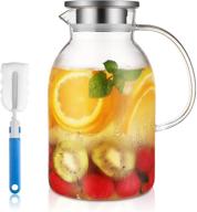 🥤 premium 75 oz. heat resistant glass beverage pitcher - borosilicate water carafe with stainless steel lid, spout, & handle, ideal for homemade juice, iced tea - large & durable logo