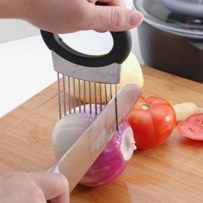 img 1 attached to 🧅 Efficient Onion Holder with Slicer: Full Grip Handle, Odor Eliminator, Stainless Steel Cutter Kitchen Gadget