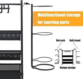 img 1 attached to 🏀 Jubao Garage Ball Storage Rack: Rolling Sports Organizer with Casters Wheels, Indoor & Outdoor Gear Storage Baskets, Hooks, and Cap Holder