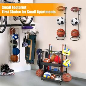img 2 attached to 🏀 Jubao Garage Ball Storage Rack: Rolling Sports Organizer with Casters Wheels, Indoor & Outdoor Gear Storage Baskets, Hooks, and Cap Holder