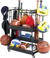 🏀 jubao garage ball storage rack: rolling sports organizer with casters wheels, indoor & outdoor gear storage baskets, hooks, and cap holder логотип