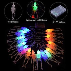 img 3 attached to 👻 Skeleton Lights Halloween String Lights - 10ft 20 LEDs Skeletons Halloween Lights Decoration, Battery-Powered with 2 Lighting Modes, Spooky Halloween Lights for Party Patio Indoor Outdoor