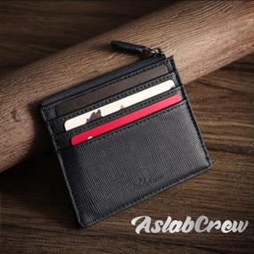 img 3 attached to 🔒 Secure and Stylish AslabCrew Slim Minimalist RFID Blocking Leather Zipper Wallets for Men and Women