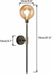 img 2 attached to 🌟 KCO Lighting 1-Light Gold and Black Sconces Wall Light - Modern Wall Mounted Sconce with Globe Glass Shade and Long Arm, Ideal for Bedroom and Hallway Decor (Amber, 2 Pack)