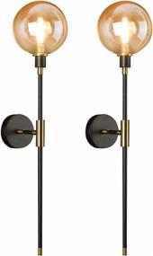 img 3 attached to 🌟 KCO Lighting 1-Light Gold and Black Sconces Wall Light - Modern Wall Mounted Sconce with Globe Glass Shade and Long Arm, Ideal for Bedroom and Hallway Decor (Amber, 2 Pack)