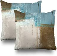 2-pack decorative pillow case throw pillows covers for couch and bed - 18 x 18 inch, blue and brown abstract art painting - home sofa cushion cover pillowcase gift - ideal for bed, car, living room логотип