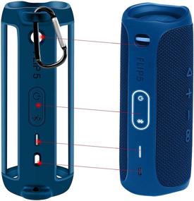 img 1 attached to 🔊 Чехол JBL FLIP 5 из силикона - водонепроницаемый портативный чехол для Bluetooth-колонки, мягкая гелевая кожа, резиновый чехол, чехол для путешествий с ремешком (синий) - колонка и аксессуары не включены