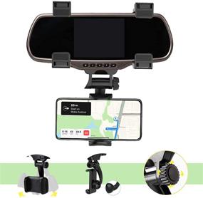 img 4 attached to 📱 Kokuji Car Rearview Mirror Mobile Phone Stand: Adjustable Telescopic Holder for Navigation, Snap-On & Multi-Function Universal Model