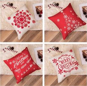 img 3 attached to Set of 4 Christmas Pillow Covers - 18x18 Inches Cotton Linen Red and Beige Snowflake Throw Pillowcase, Farmhouse Cushion Case for Holiday Home Decor on Sofa Couch