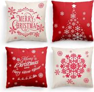 set of 4 christmas pillow covers - 18x18 inches cotton linen red and beige snowflake throw pillowcase, farmhouse cushion case for holiday home decor on sofa couch логотип