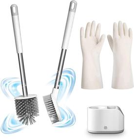 img 4 attached to 🚽 Toilet Brush and Silicone Toilet Bowl Brush Set (2PC), with Gloves & Holder - Ideal Toilet Cleaning Brush for Bathroom