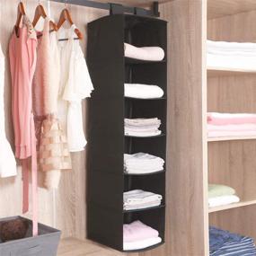 img 1 attached to MustQ Hanging Closet Organizer: Space-Saving 6-Shelves Sweater Organizer | Black Hanging Storage Shelves with Widen Straps