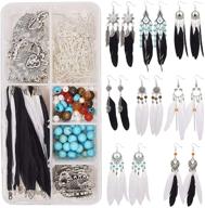 🌞 sunnyclue 1 box diy 8 pairs bohemian black and white long feather drop hook earring making kit with instruction, jewelry findings craft supplies for women and girls, antique silver logo