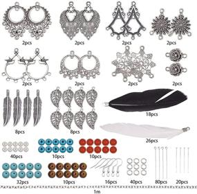 img 3 attached to 🌞 SUNNYCLUE 1 Box DIY 8 Pairs Bohemian Black and White Long Feather Drop Hook Earring Making Kit with Instruction, Jewelry Findings Craft Supplies for Women and Girls, Antique Silver