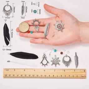 img 2 attached to 🌞 SUNNYCLUE 1 Box DIY 8 Pairs Bohemian Black and White Long Feather Drop Hook Earring Making Kit with Instruction, Jewelry Findings Craft Supplies for Women and Girls, Antique Silver