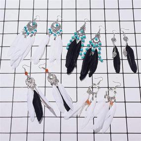 img 1 attached to 🌞 SUNNYCLUE 1 Box DIY 8 Pairs Bohemian Black and White Long Feather Drop Hook Earring Making Kit with Instruction, Jewelry Findings Craft Supplies for Women and Girls, Antique Silver