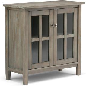 img 2 attached to 🏺 SimpliHome Warm Shaker 32 Inch Wide Rustic Low Storage Cabinet in Distressed Grey - Solid Wood, 2 Adjustable Shelves, Tempered Glass Door