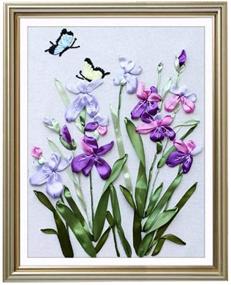 img 4 attached to Fanryn Ribbon Embroidery Kit: 3D Silk Ribbon Butterfly & Flower Pattern Cross Stitch for DIY Home Decoration - 45x35cm (No Frame)