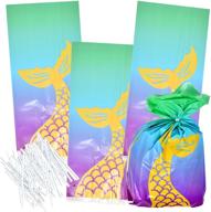 🧜 100-count gold mermaids tail plastic cellophane bags – under the sea little mermaid birthday party supplies, cookie candy goodie favor bags for kids, carnival games goody grab bag logo