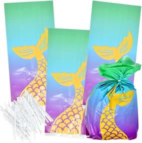 img 4 attached to 🧜 100-Count Gold Mermaids Tail Plastic Cellophane Bags – Under the Sea Little Mermaid Birthday Party Supplies, Cookie Candy Goodie Favor Bags for Kids, Carnival Games Goody Grab Bag