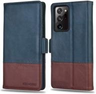 📱 kezihome note 20 ultra genuine leather wallet case with rfid blocking - navy blue/brown logo